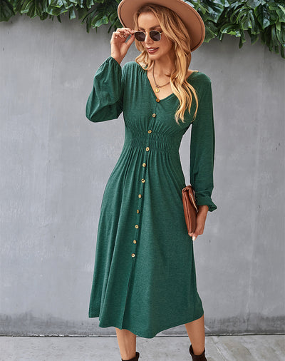 A-line V-neck Long Sleeve dress