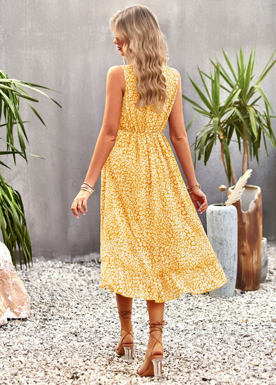 V-neck Leisure Vacation Print Dress