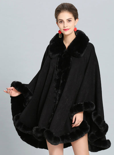 Fall Winter Cashmere Cape Female Fox Fur Collar Shawl