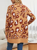 V-neck Leopard-print Long Cardigan