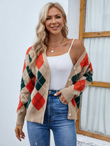 V-Neck Diamond Color Matching Coat Sweater