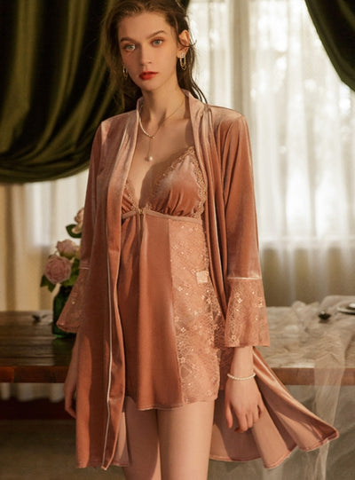 Lace Sling Nightgown Two Piece Set