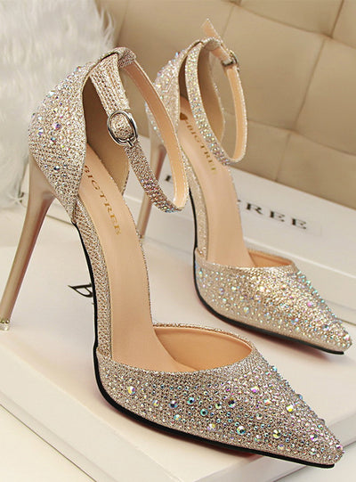 High Heels Shoes Woman Silver Rhinestone Wedding Shoes