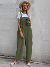 Black Cotton Lazy Loose One-piece Bib Pants