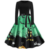 Halloween Printed Round Neck Long Sleeve Dress