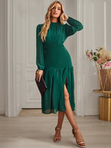 Solid Color Split Casual Dress