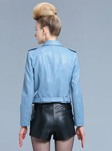 Leather Female Loaded Short PU Leather Coat 