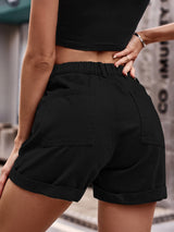 Three-dimensional Pocket Elastic Waist Denim Shorts