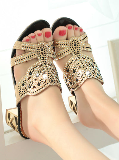 Rhinestones Slippers Fashion Hollow Out High Heels 