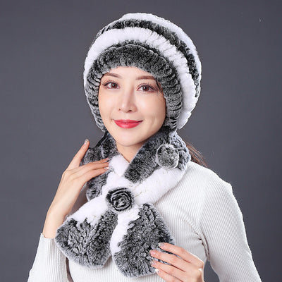 Rabbit Fur Hat Winter Rabbit Hat Scarf Set