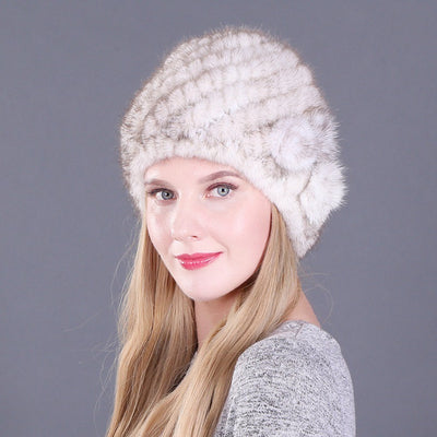 Women's Mink Tail Braided Hat Pineapple Hat