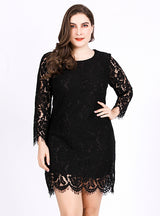 Long Sleeve Red Lace Large Size Dress
