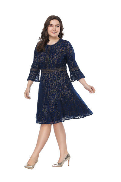 Plus Lace Long Sleeve Short Dress