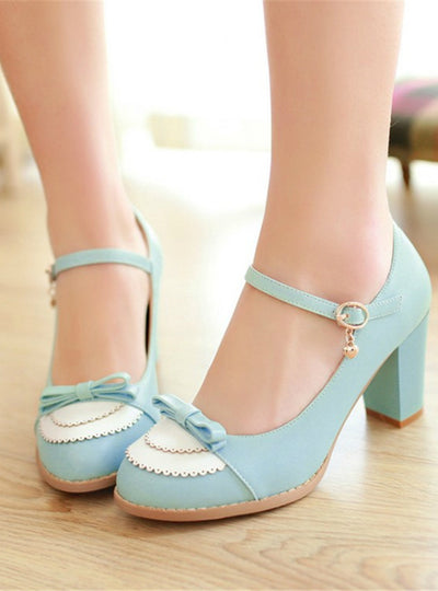 Leather Platforms Lolita Shoes Bowtie High Heel Shoes 