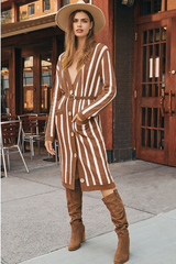 Loose Striped Color Matching Sweater Coat