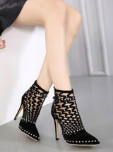 Sandals Rivet Studded Cut Out Caged Ankle Boots Stiletto 