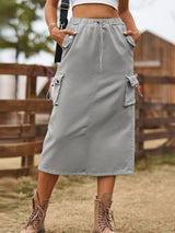 Drawstring Denim Frock Skirt