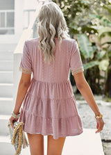 V-neck Hollow Jacquard Short-sleeved Shirt