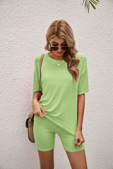 Casual Solid Color Shorts Two-piece Suit
