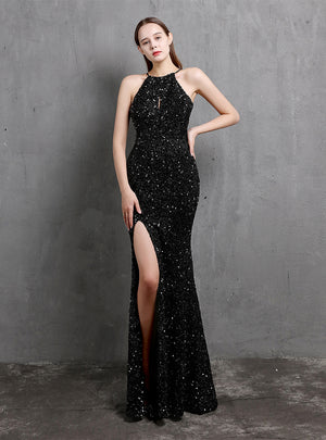 Party Club Halter Sequins Split Prom Dress