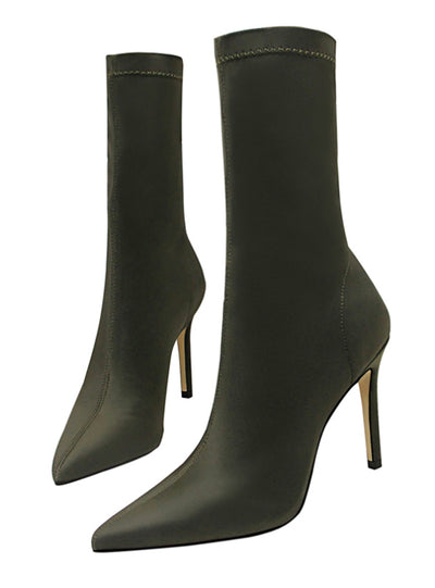 Women Boots Beige Pointed Toe Elastic Ankle Boots