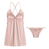 Sexy Split Ice Silk Lace Stitching Sling Dress