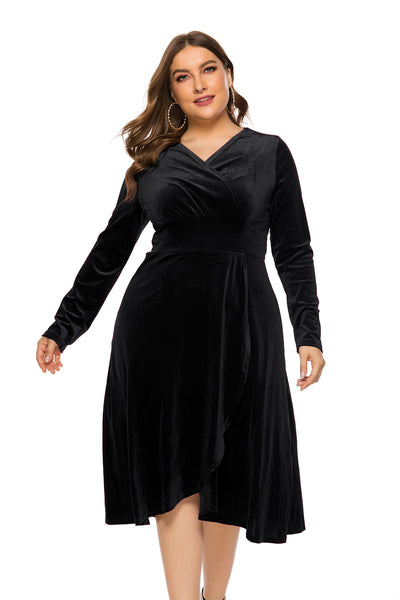 V-neck Long Sleeve Velvet Dress
