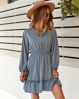 Long Sleeve Solid Color Waist Dress