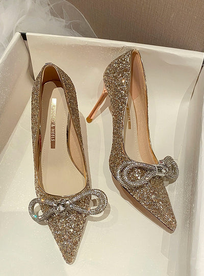 Pointed Female Stiletto Sequined Crystal Shoes