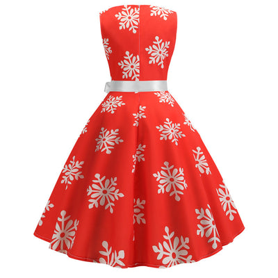 Snowflake Print Christmas Retro Dress
