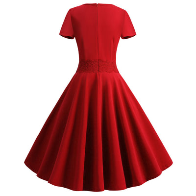 Retro Short Sleeve Round Neck Dress
