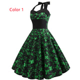 Retro Sleeveless Four-leaf Clover Print Dress