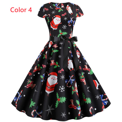 Christmas Printed Short-sleeved Dress