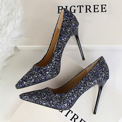 Sequin Pointed High Heel Shoes