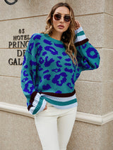 Loose Color Leopard Print Lantern Sleeve Sweater