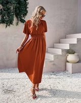 Solid Color Holiday Short Sleeve Dress