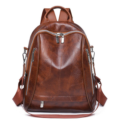 PU Outdoor Travel Soft Leather Retro Backpack