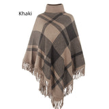 Collar Tassel Cape Shawl Plaid Loose Coat