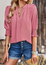 V-neck Five-point Sleeve Shirt