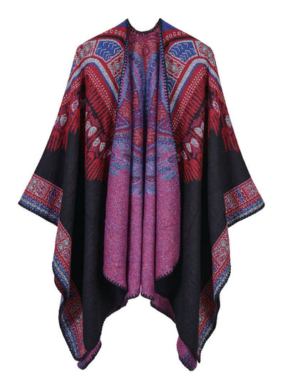 Abstract Pattern Thickened Split Dual-Purpose Shawl