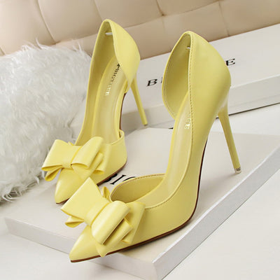 Bow Shallow Pointed Side Hollow Shoes