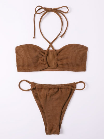 Split Swimsuit Pothole Neck Thong Bikini