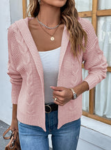 Solid Color Hooded Twist Sweater Cardigan Coat