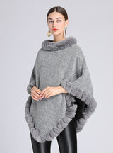 Wool-padded Fur Collar Shawl Cape Knitted Pullover