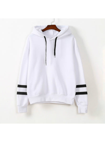 Fleece Hooded Sweatshirt Striped Splicing Sleeve