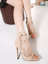  Lace Up Stiletto Shoes Hollow Cut-outs High Heels 