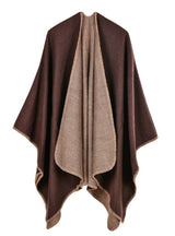 Solid Color Cashmere Like Cape With Large Split Shawl
