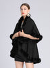 Wool-padded Faux Rex Rabbit Fur Collar Shawl Cape Loose