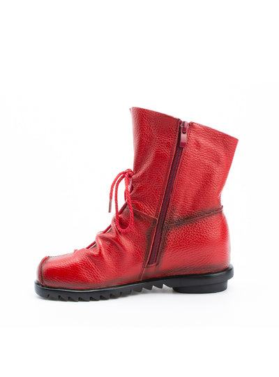 Leather Women Boots Flat Booties Soft Cowhide 