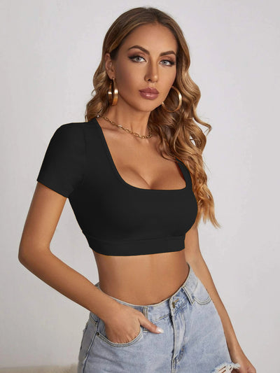 Square Collar Sexy Slim Short Sleeve T-shirt